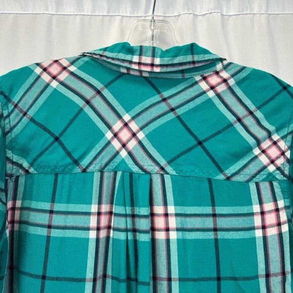 Perfect Shirt Womens Button Front Multicolor Plaid Long Sleeve Pockets Rayon XS - Picture 6 of 10